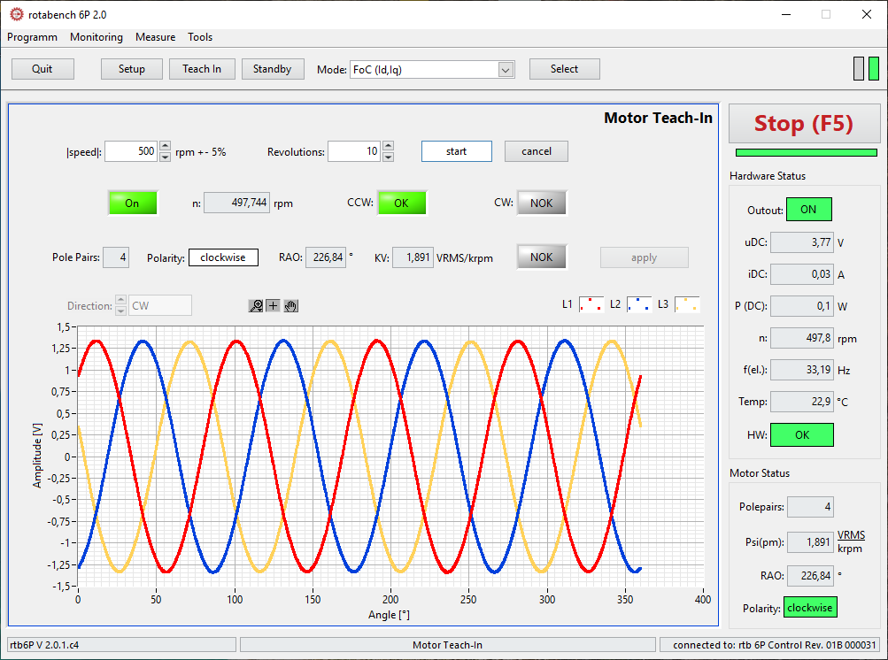 rotabench 6P - Motor Teach In